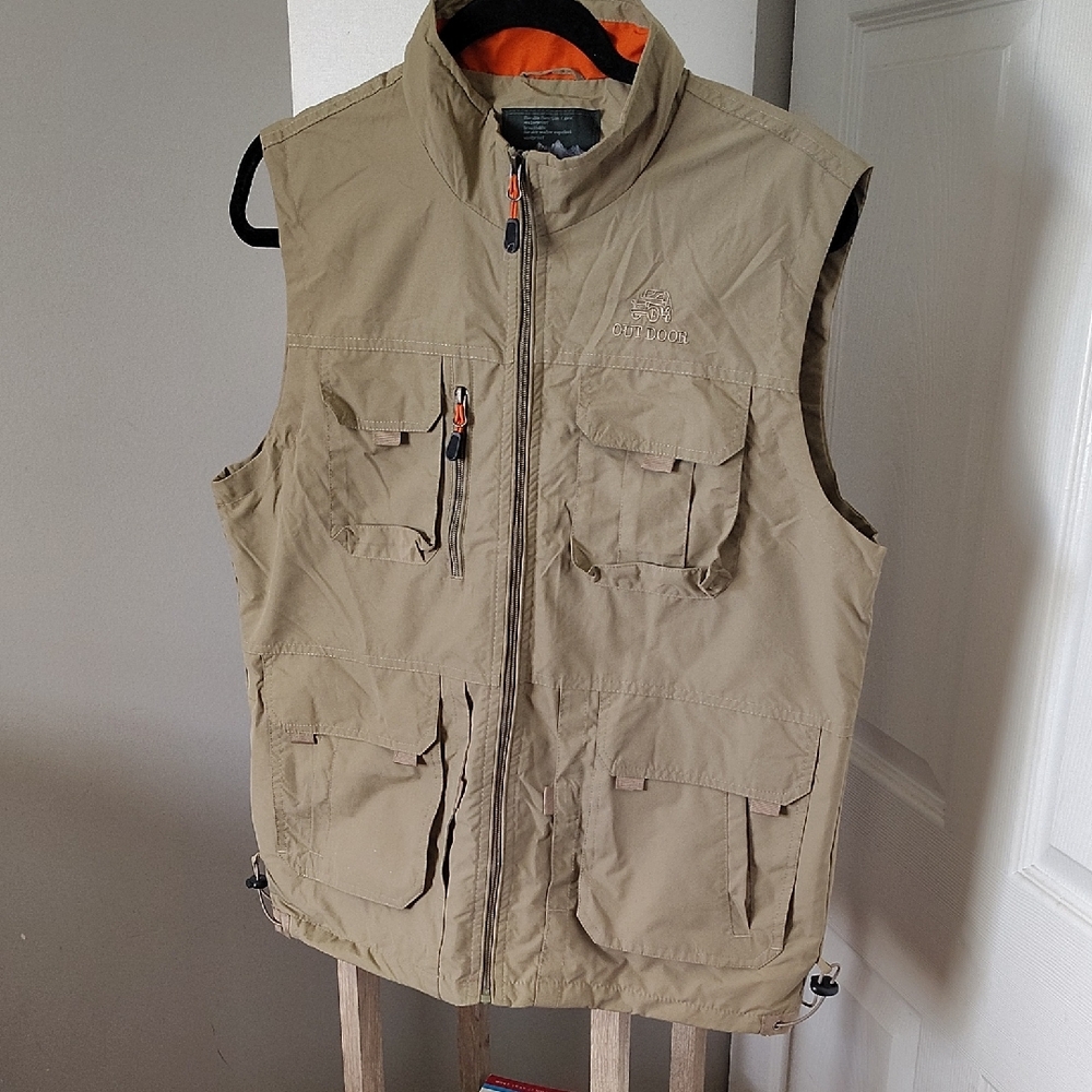 Polo by Ralph Lauren Men's Beige Vest with Bright Orange Interior